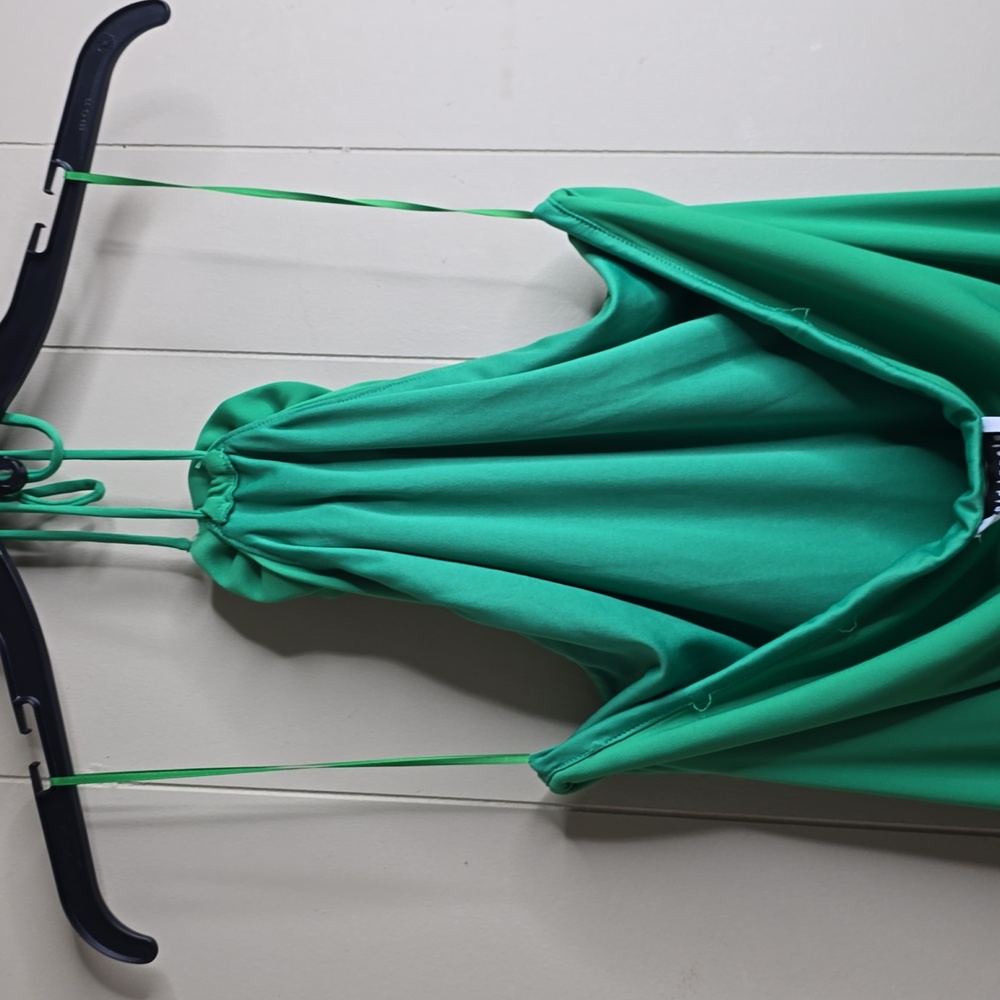 Gianni Bini Green Halter Dress with Floral Detail XL - Picture 9 of 12